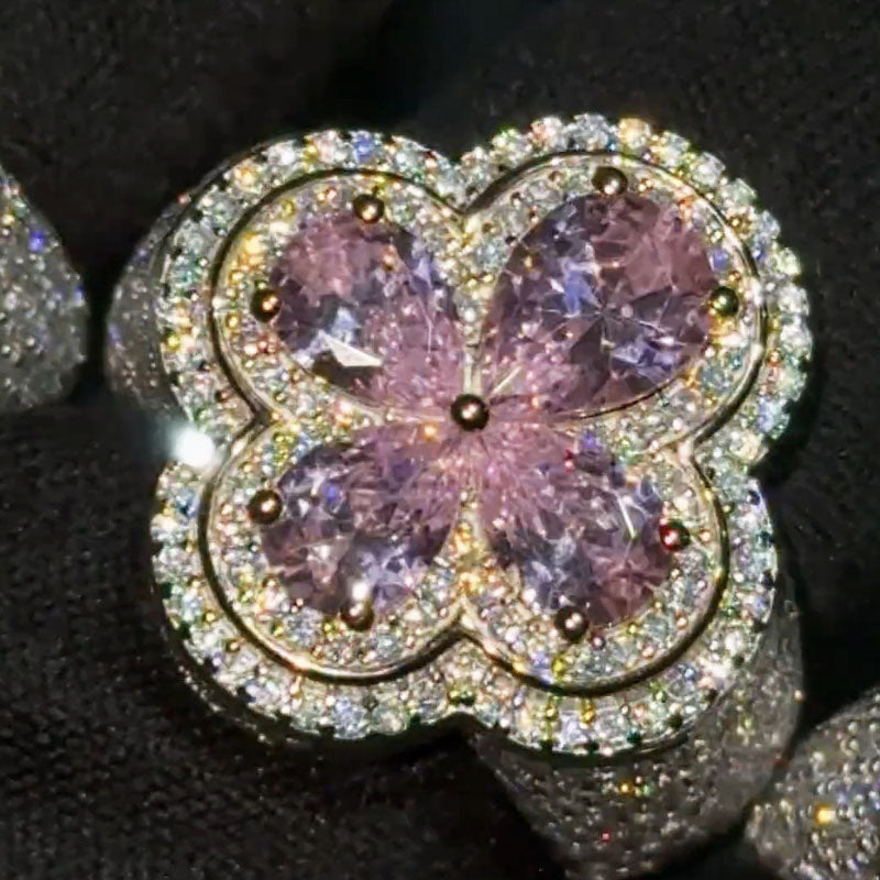 Moissanite Four-Leaf Clover Three-Dimensional Ring