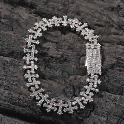 11.5mm Moissanite Cross Cuban Bracelet