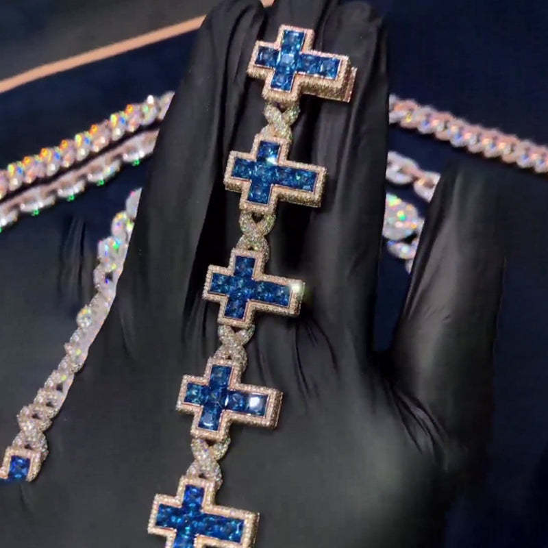 Moissanite Sapphire Cross Unlimited Cuban Bracelet