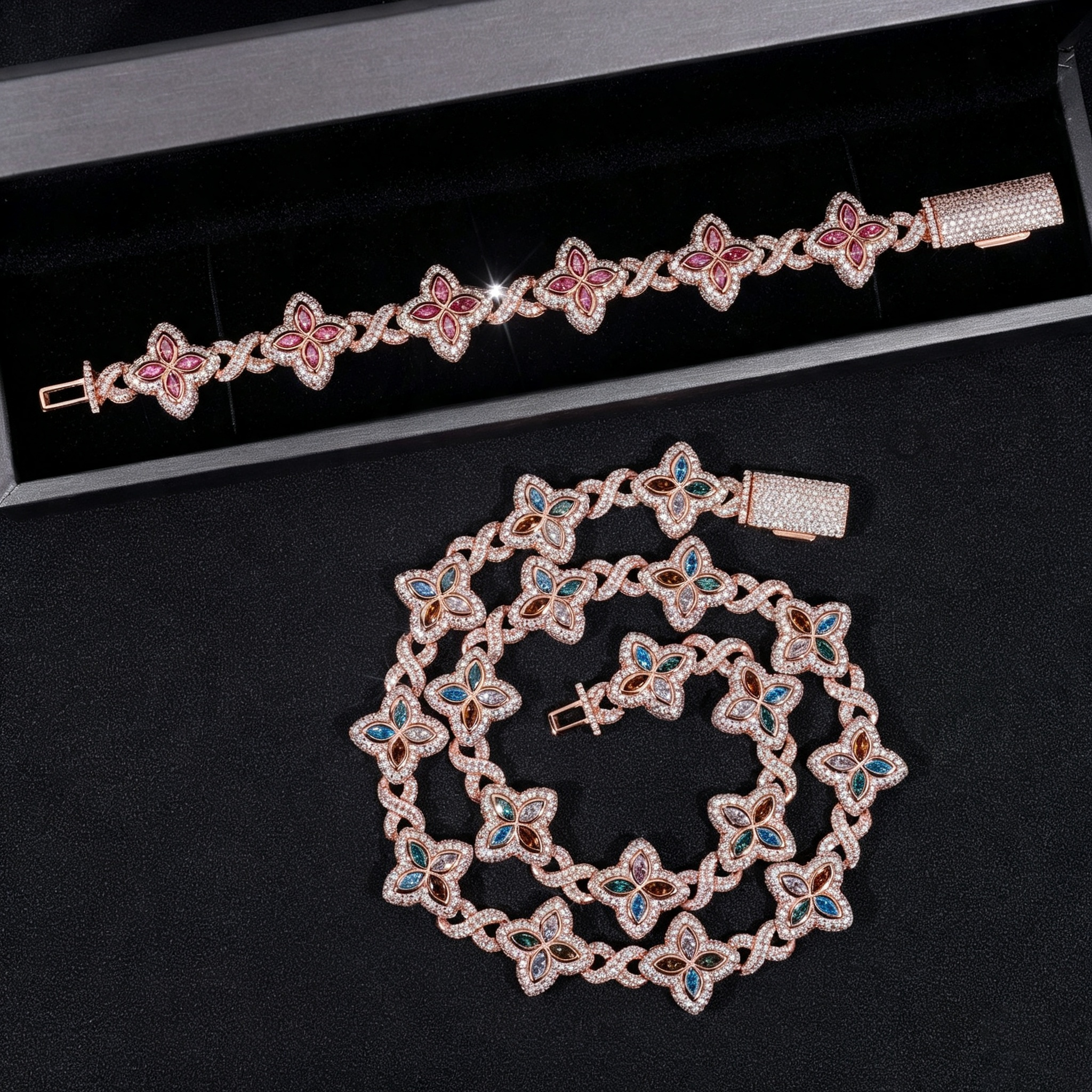 18mm S925 Moissanite color clover Chain Cuban Chain