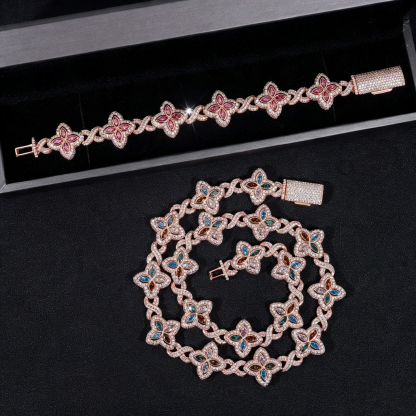18mm S925 Moissanite color clover Chain Cuban Chain