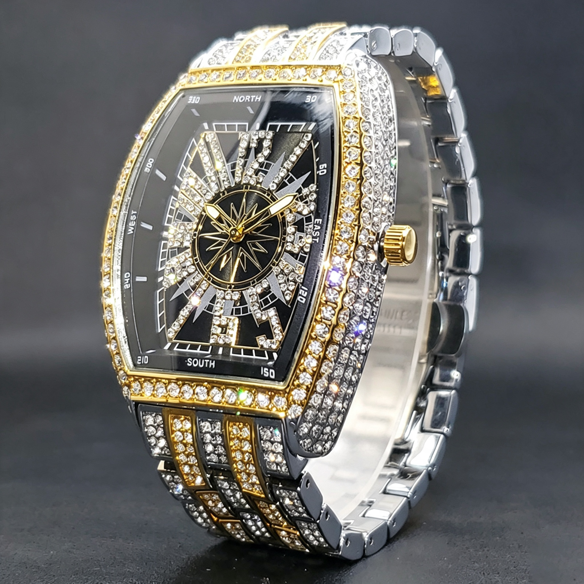 Moissanite Paved Avant-Garde Digital Watch