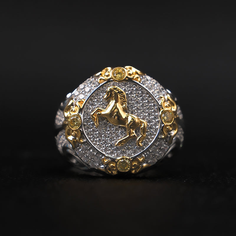 Moissanite hip-hop horse ring
