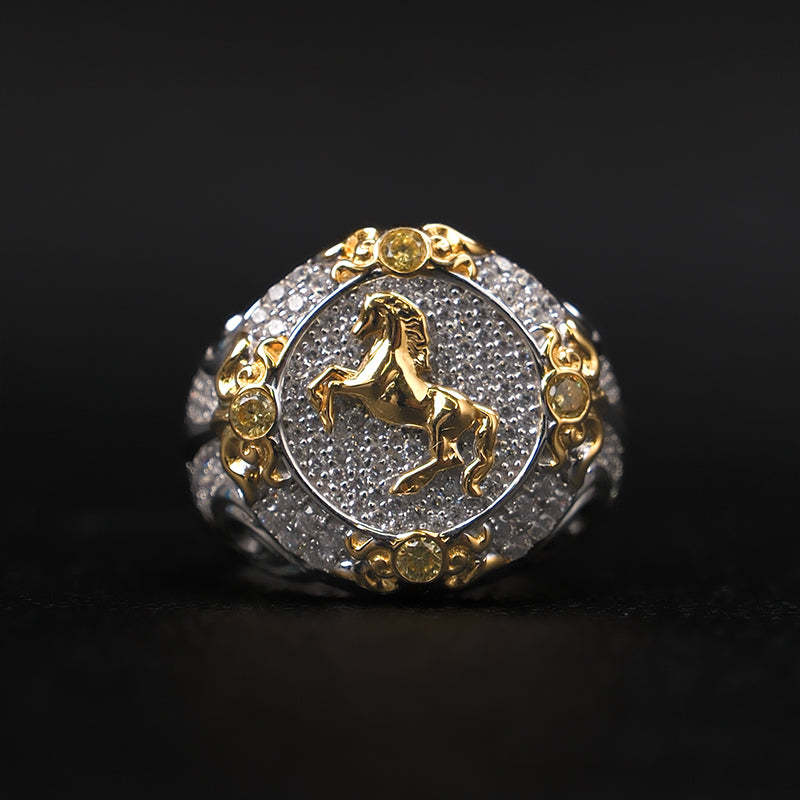 Moissanite hip-hop horse ring