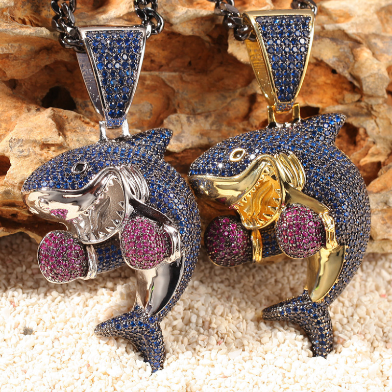 Moissanite Hip Hop Boxing Shark Pendant