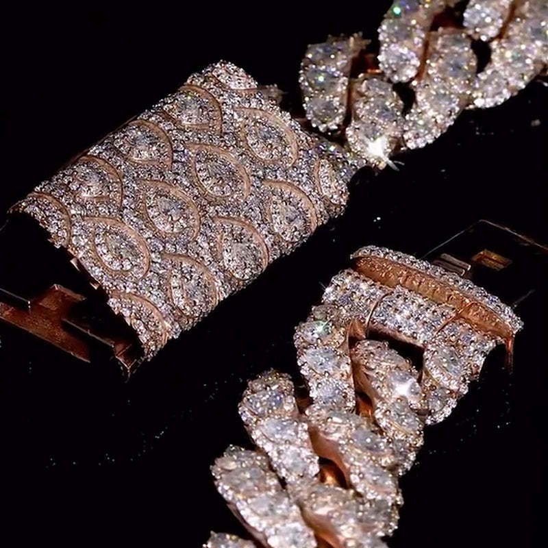 22mm Moissanite Single-Row Pear-Cut Cuban Chain