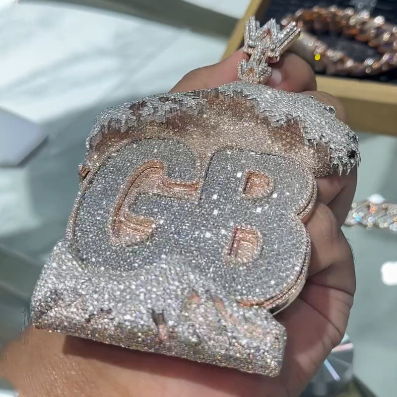 Moissanite Wave House Shape GB Letter Pendant