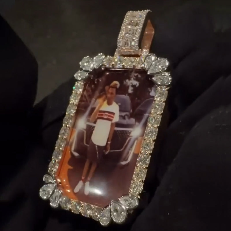 Rectangular Moissanite Photo Memorial Pendant