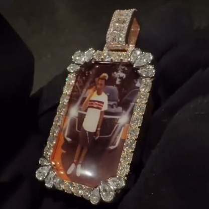Rectangular Moissanite Photo Memorial Pendant