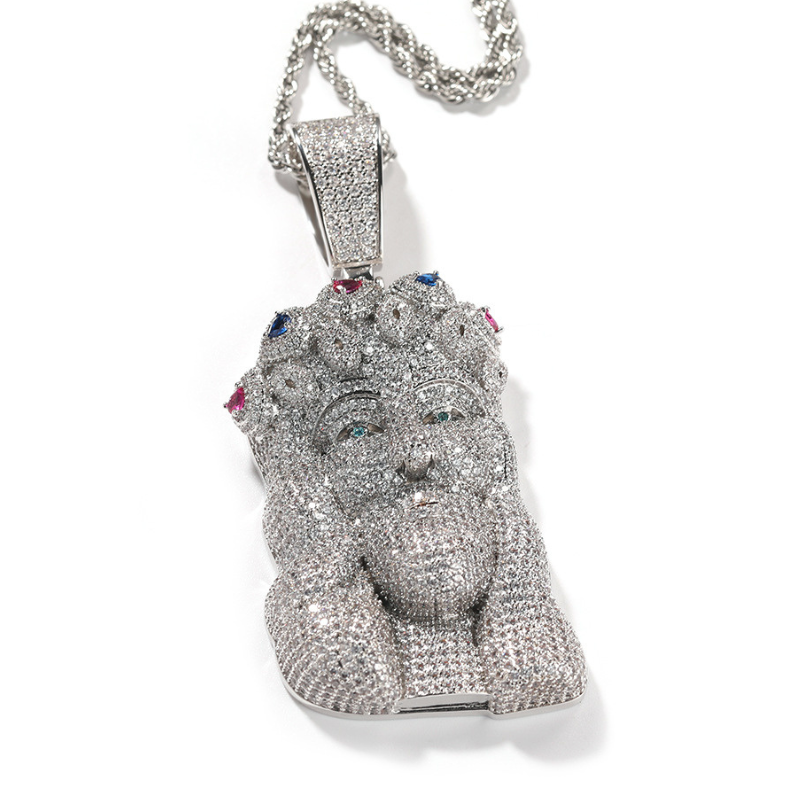 Moissanite Gems Embellish the Crown Jesus Pendant