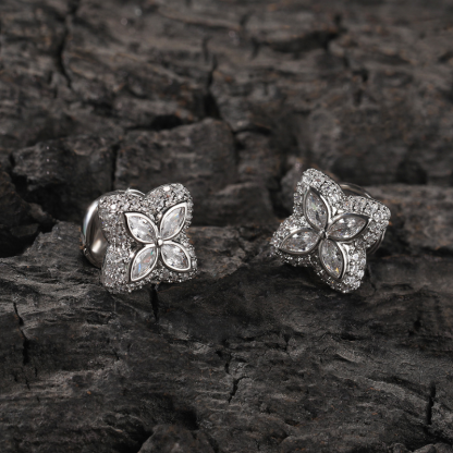Moissanite Inlaid Gemstone Four-leaf Clover Lucky Earrings