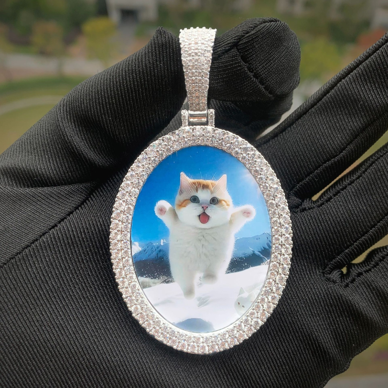 Moissanite Hip Hop Oval Customizable Photo Pendant
