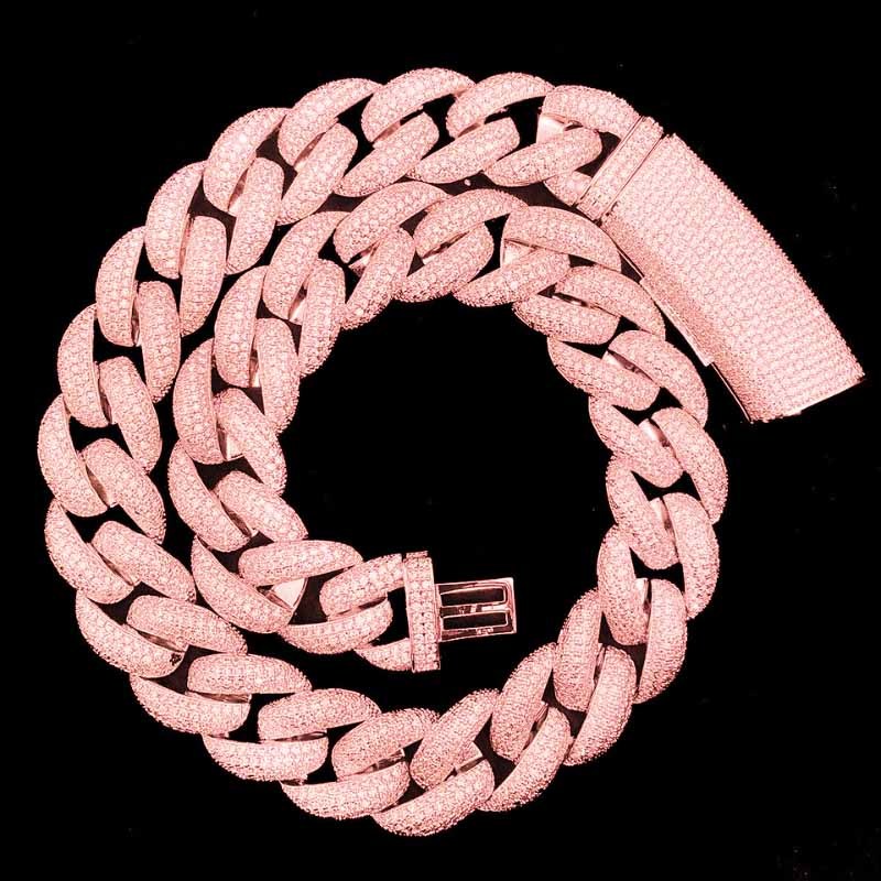 Moissanite Hip Hop Four Row Drill Long Buckle Cuban Chain