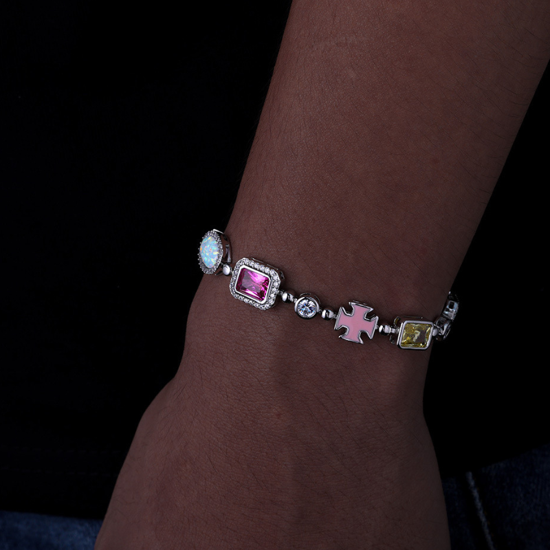 10mm Moissanite Hip Hop Colored Jewel Bracelet