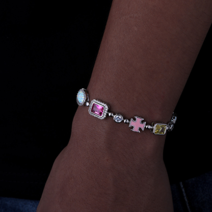 10mm Moissanite Hip Hop Colored Jewel Bracelet