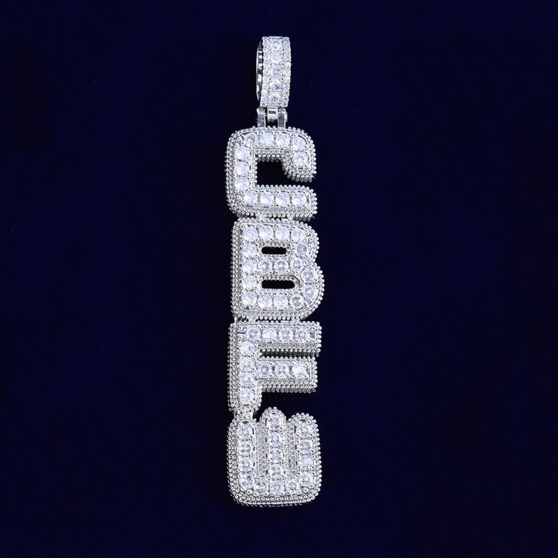 Moissanite Hip Hop Vertical Square Custom Letter Pendant