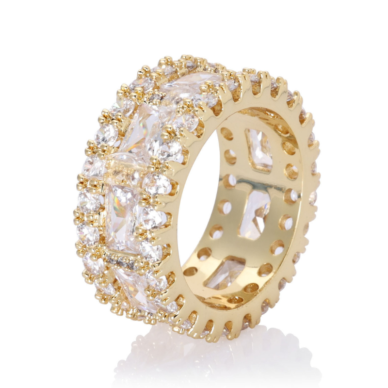 Moissanite Mixed Inlaid T Square Diamond Ring