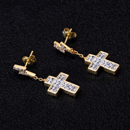 Diamond Stud Earrings for Men with Gold Cross in 14K Gold