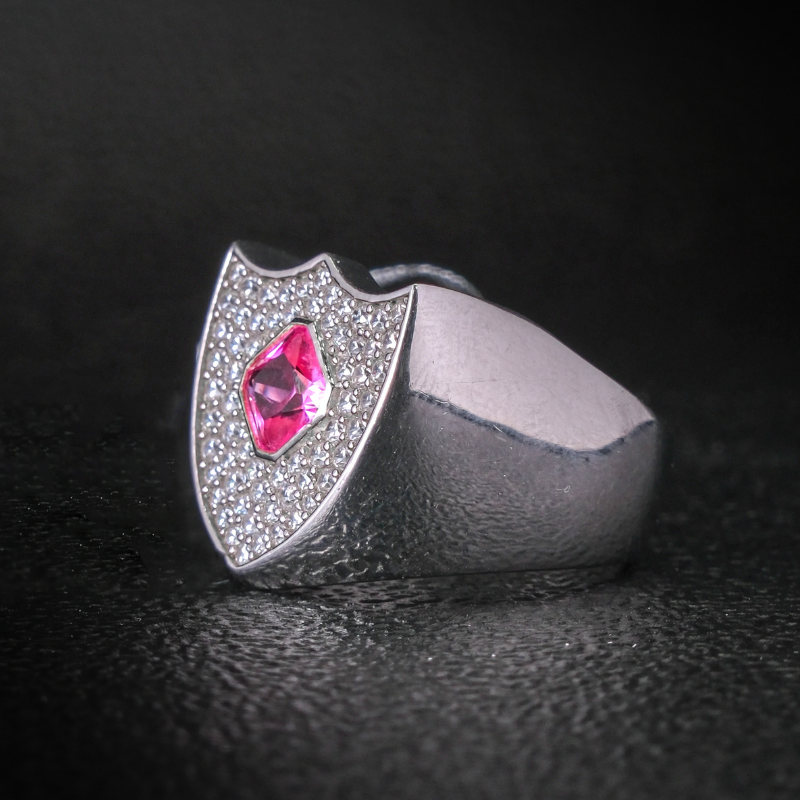 Moissanite Rose Ruby Shield Ring