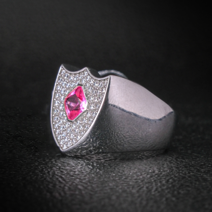 Moissanite Rose Ruby Shield Ring