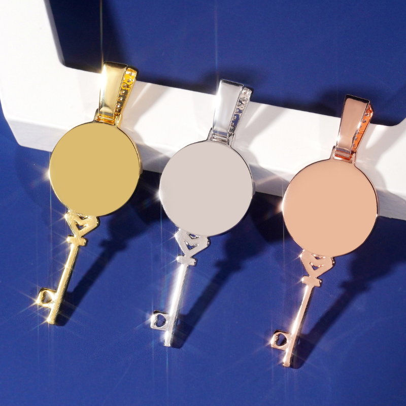 Moissanite Key Round Photo Custom Pendant