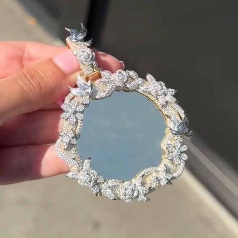 Moissanite Flower Vines Around Custom Photo Pendant