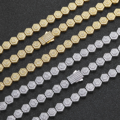 8.5mm Moissanite Geometric Hexagonal Rock Sugar Chain