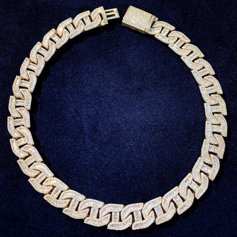 20mm Moissanite Irregular H-Shaped Step Square Cuban Chain