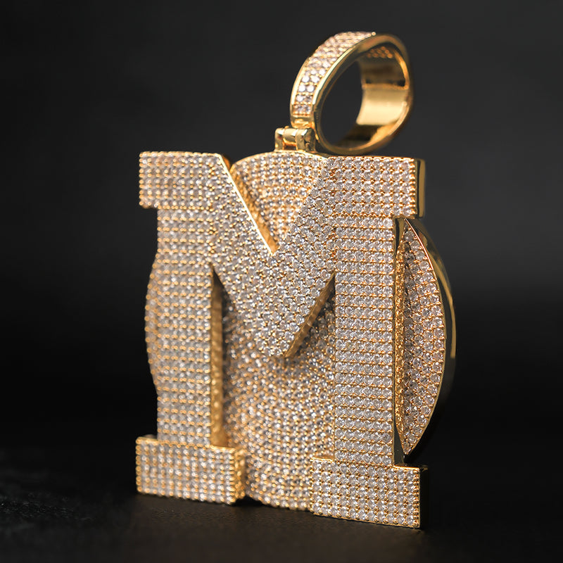 Large Round Disc Moissanite Custom Letter Pendant