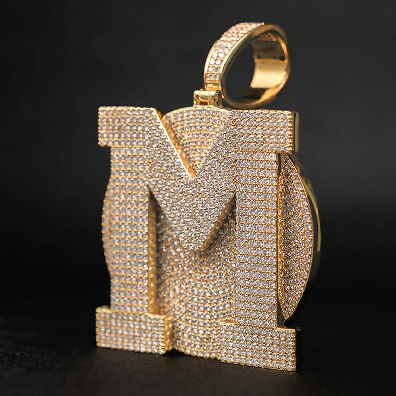 Large Round Disc Moissanite Custom Letter Pendant