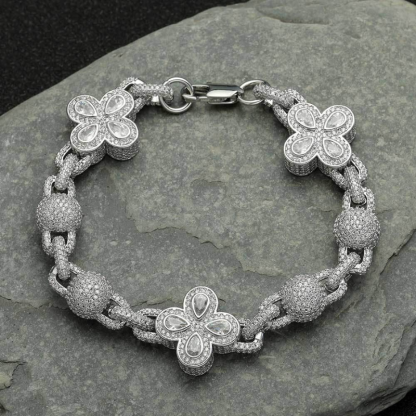 Moissanite Hip Hop Bubble Beads Four-Leaf Clover Bracelet