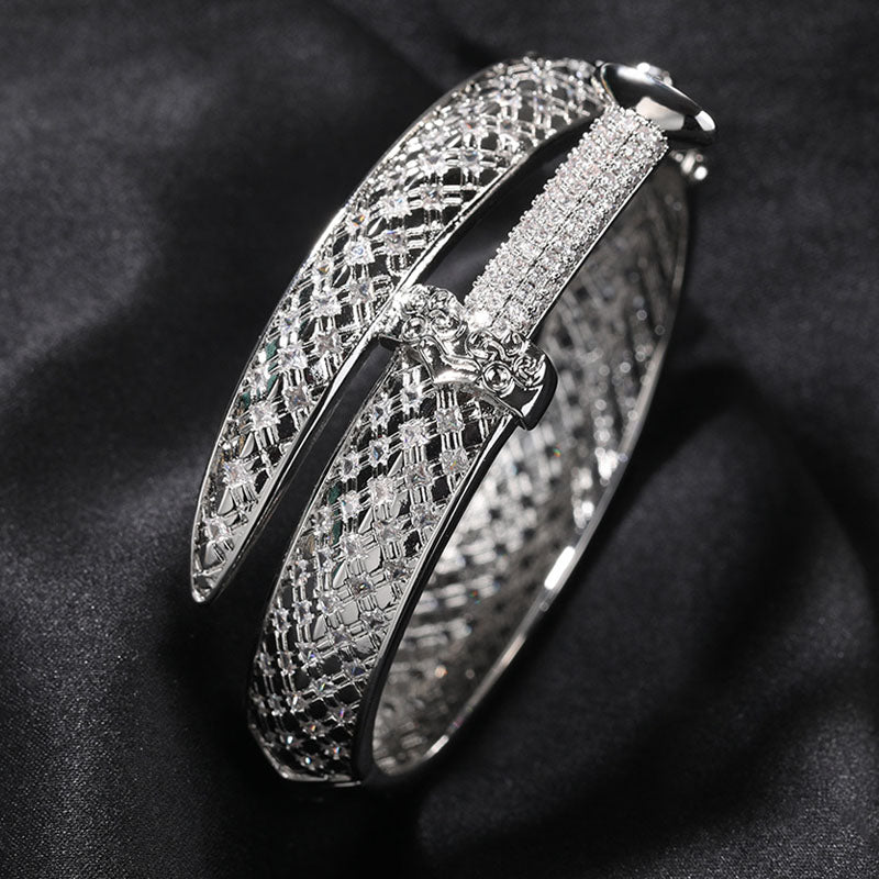 Moissanite Luxury Sword Cross Creative Design Open Bracelet