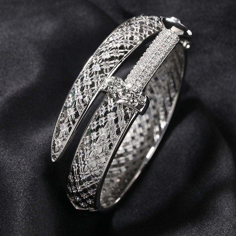 Moissanite Luxury Sword Cross Creative Design Open Bracelet