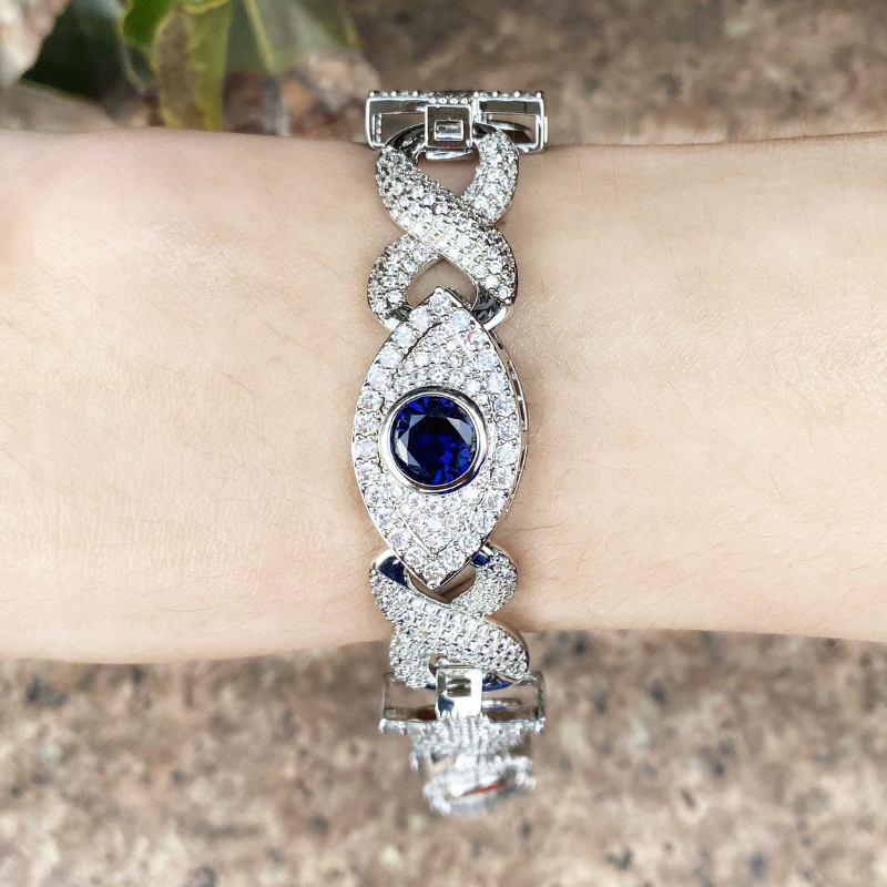 Moissanite Gemstone Eye Cross Cuban Bracelet