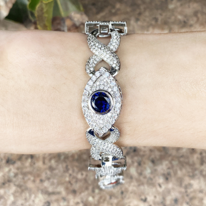 Moissanite Gemstone Eye Cross Cuban Bracelet