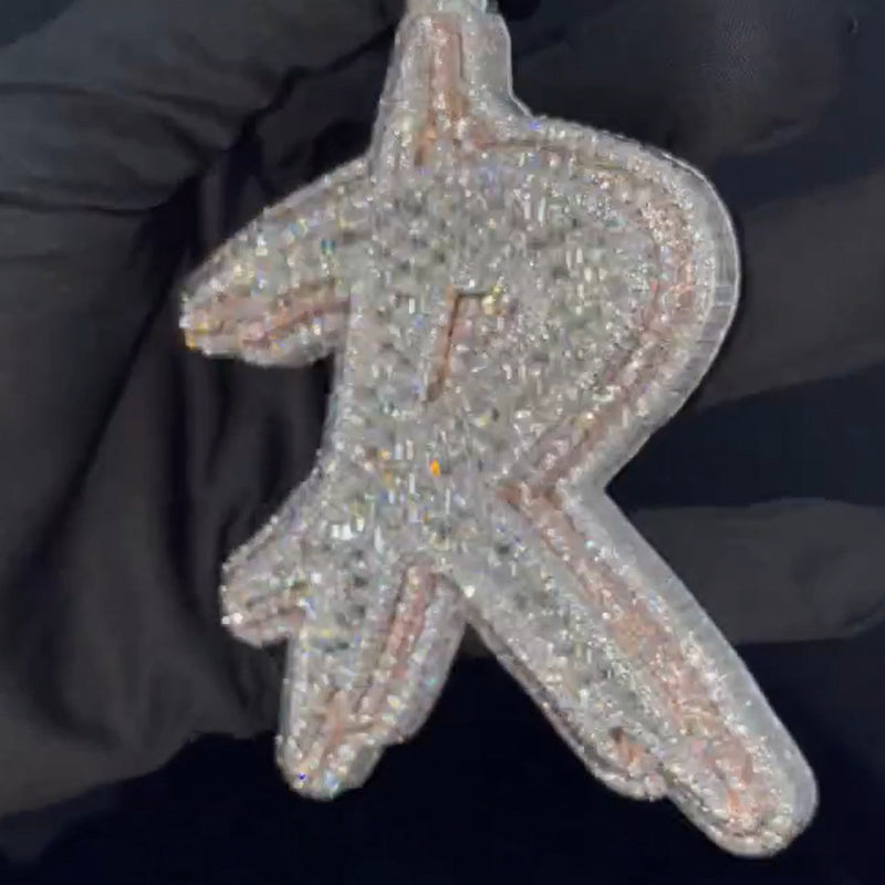 Moissanite R Letter Baguette Pendant