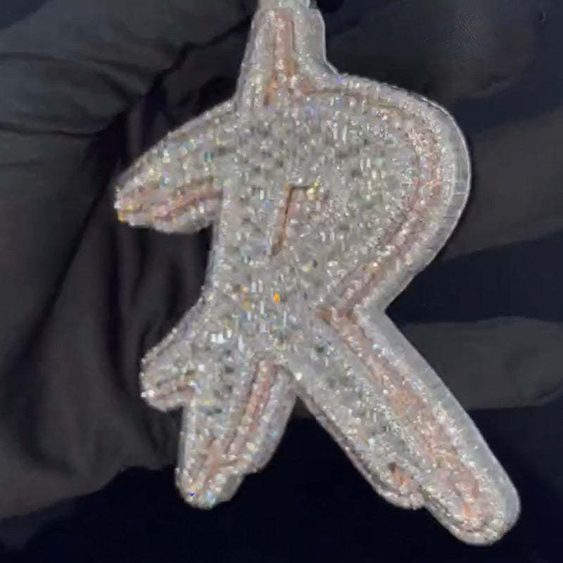 Moissanite R Letter Baguette Pendant