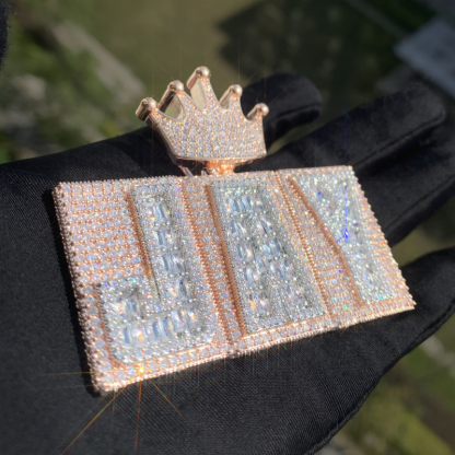 Moissanite Hip-Hop Crown Buckle Rectangular Letter Custom Pendant