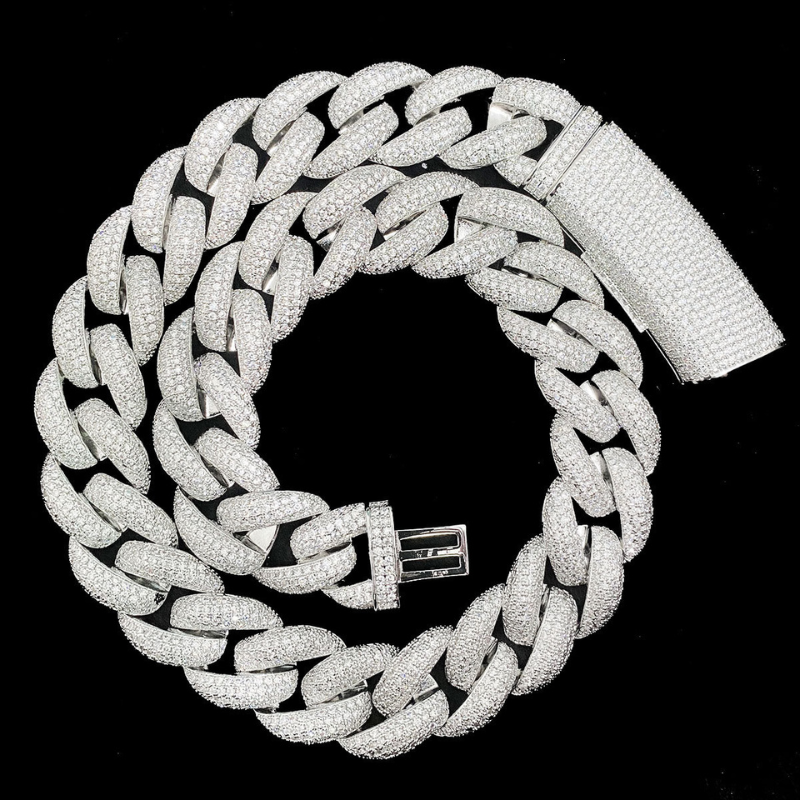 Moissanite Hip Hop Four Row Drill Long Buckle Cuban Chain