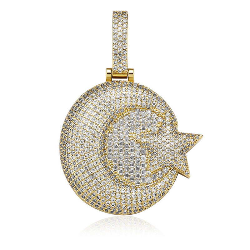 Moissanite Moon Star Combination Round Solid Pendant
