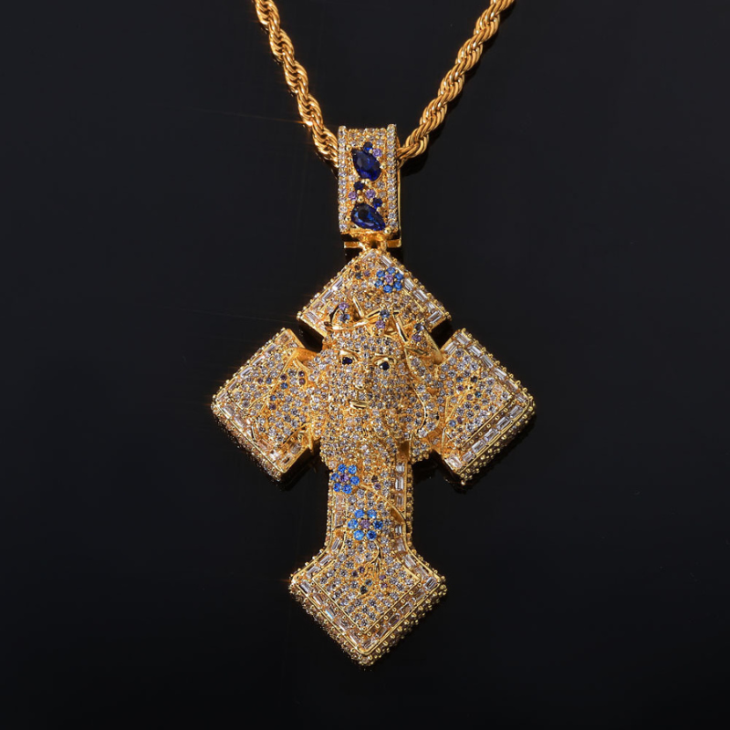Moissanite Colorful Jesus Cross Pendant