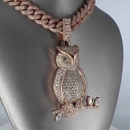 S925 Silver Moissanite Owl Pendant