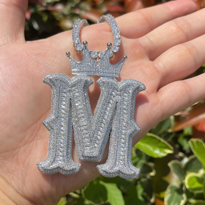 Moissanite Crown Button Arc Art Letter Pendant