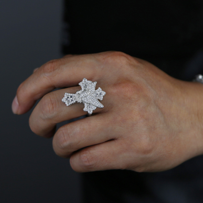 Moissanite Hip Hop Peace Dove Cross Ring