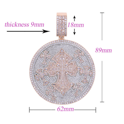 Moissanite Hip Hop Cross Medal Pendant Chain Set