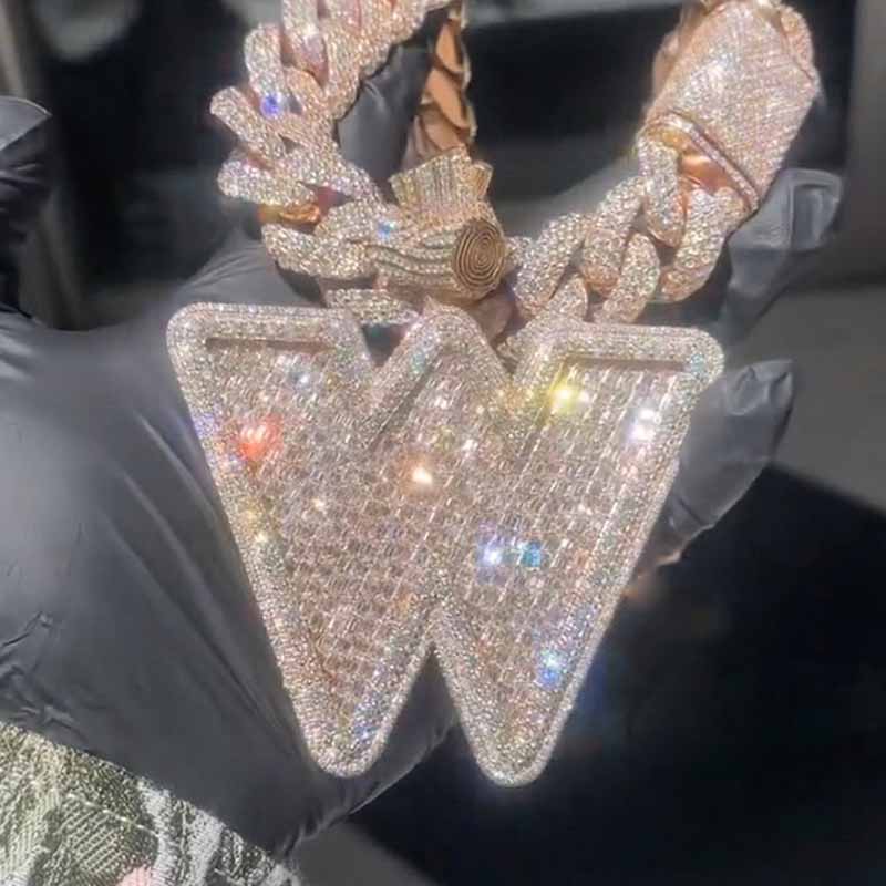 Moissanite Baguette Letter W Pendant