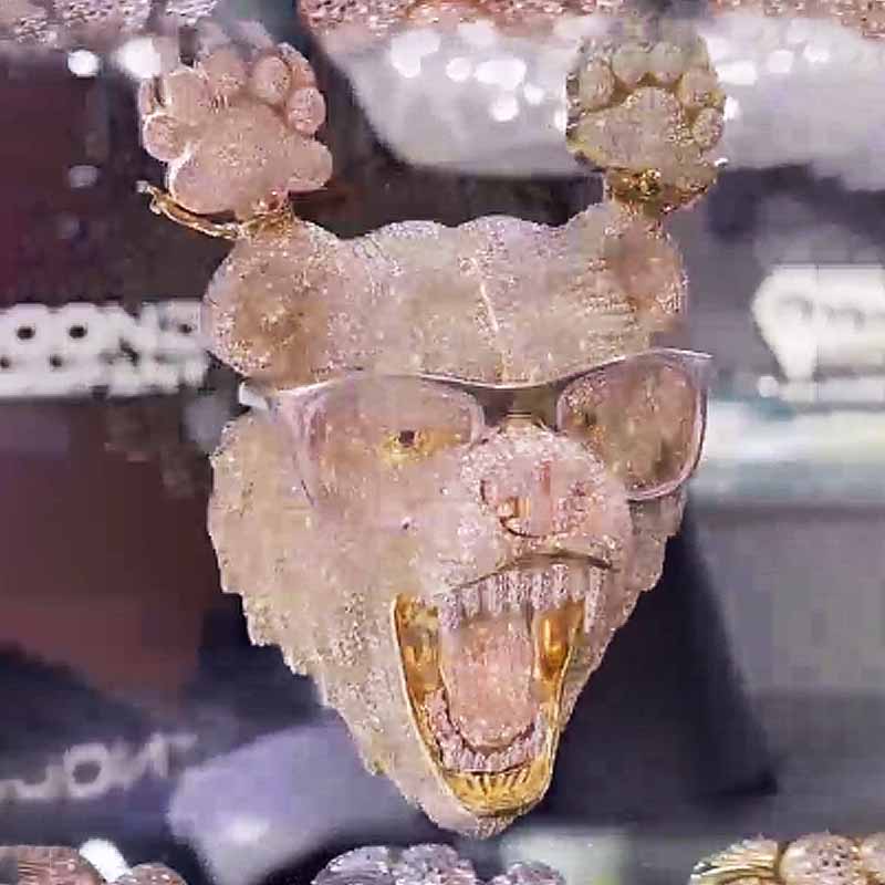 3-D Moissanite Diamond wearing Glasses Bear Pendant