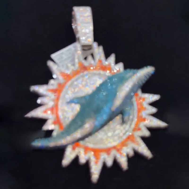 Moissanite Hip Hop Sun Ray Dolphin Pendant
