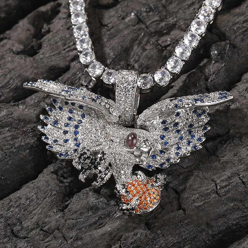 Moissanite Winged Eagle with Gemstone Pendant