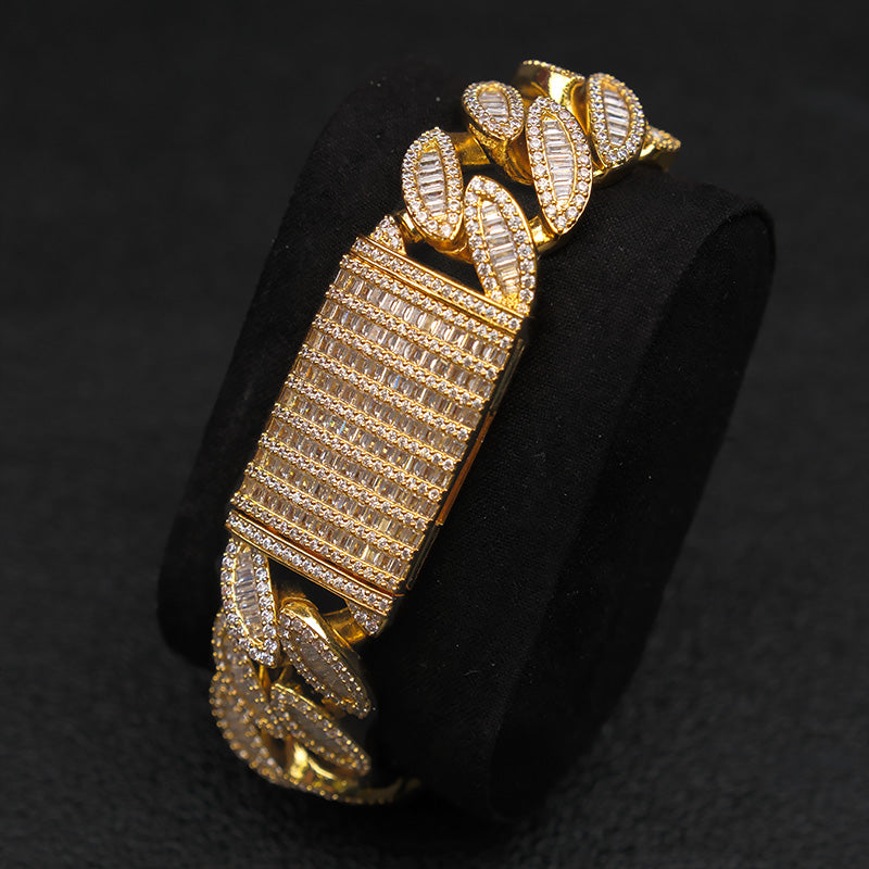 20mm Moissanite Marquise-Shaped Square Diamond Cuban Bracelet